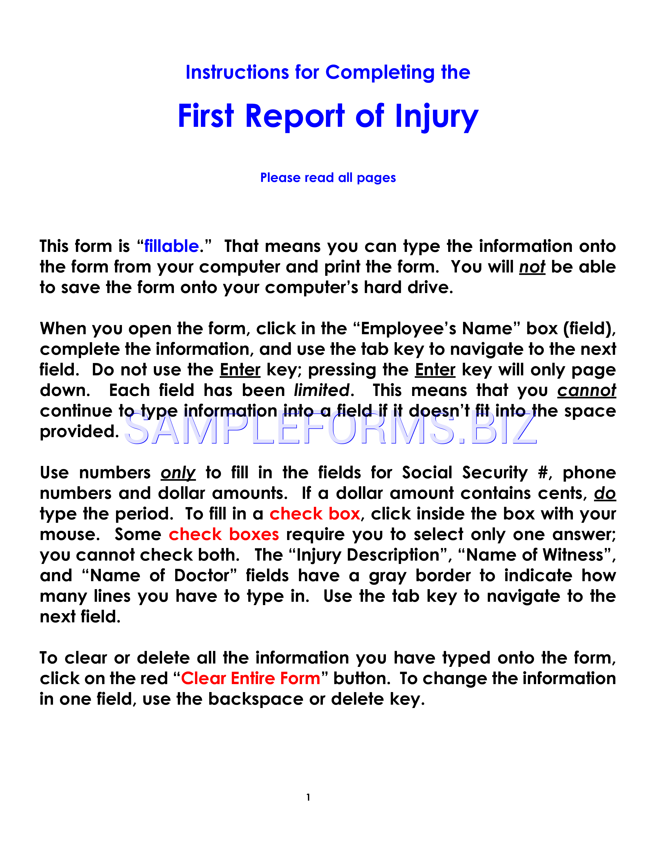 Preview free downloadable Colorado First Report of Injury Form in PDF (page 1)