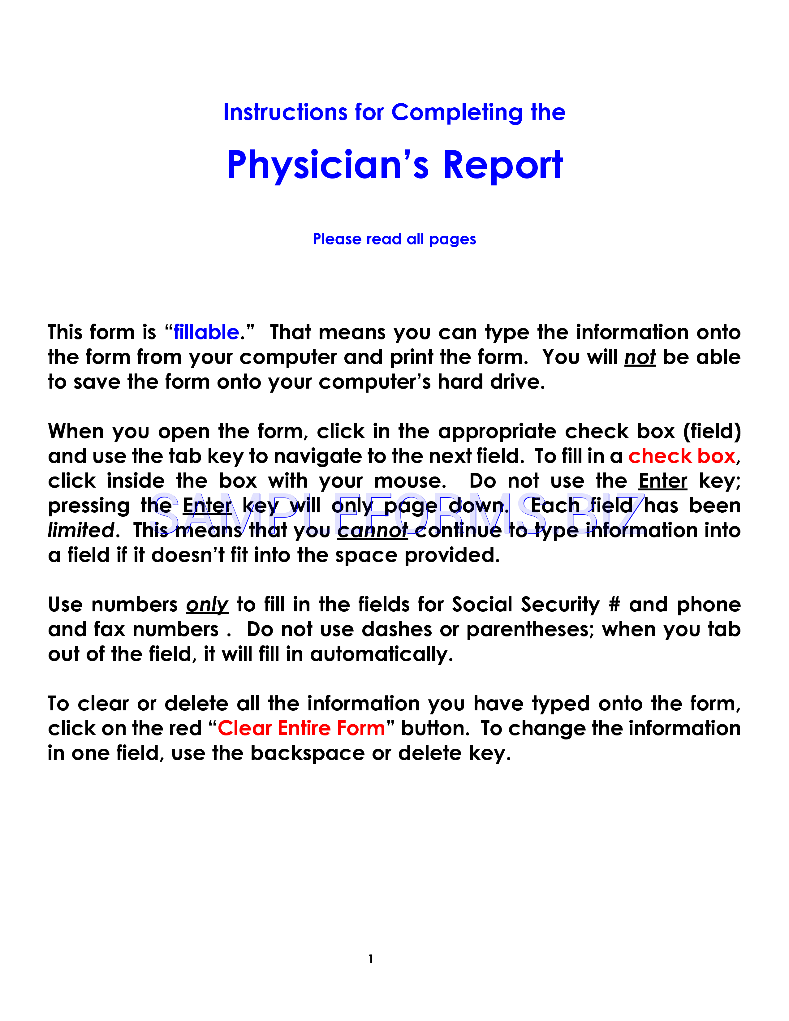 Preview free downloadable Colorado Physician's Report Form in PDF (page 1)