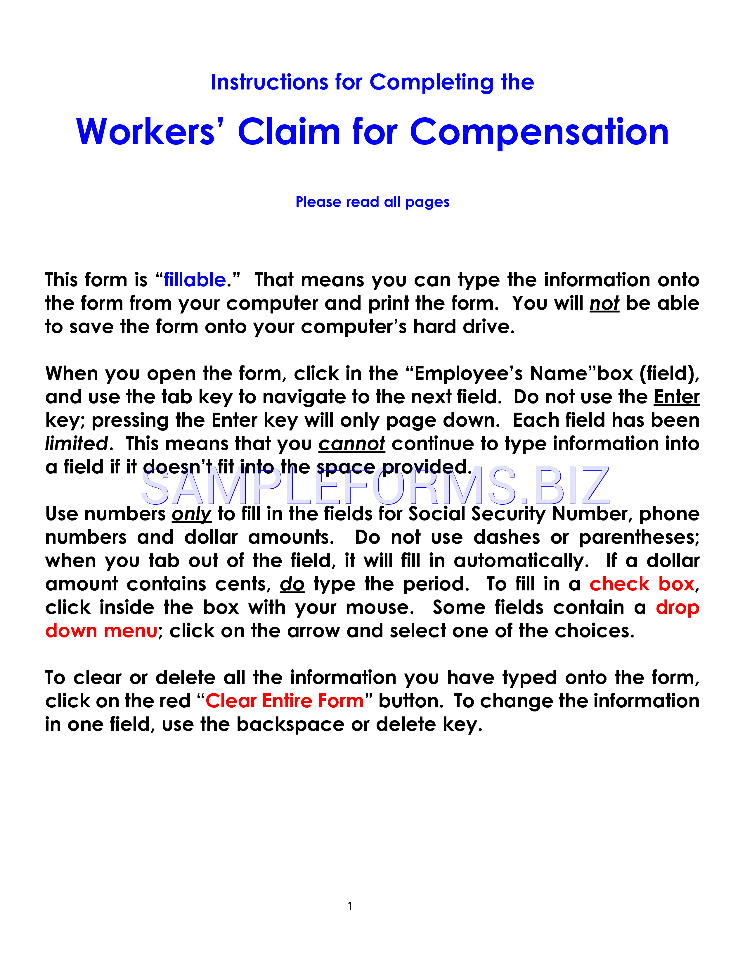 Preview free downloadable Colorado Workers' Claim For Compensation Form in PDF (page 1)